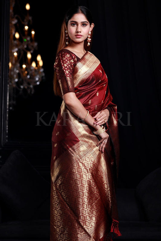 Mahogany Maroon Banarasi Saree