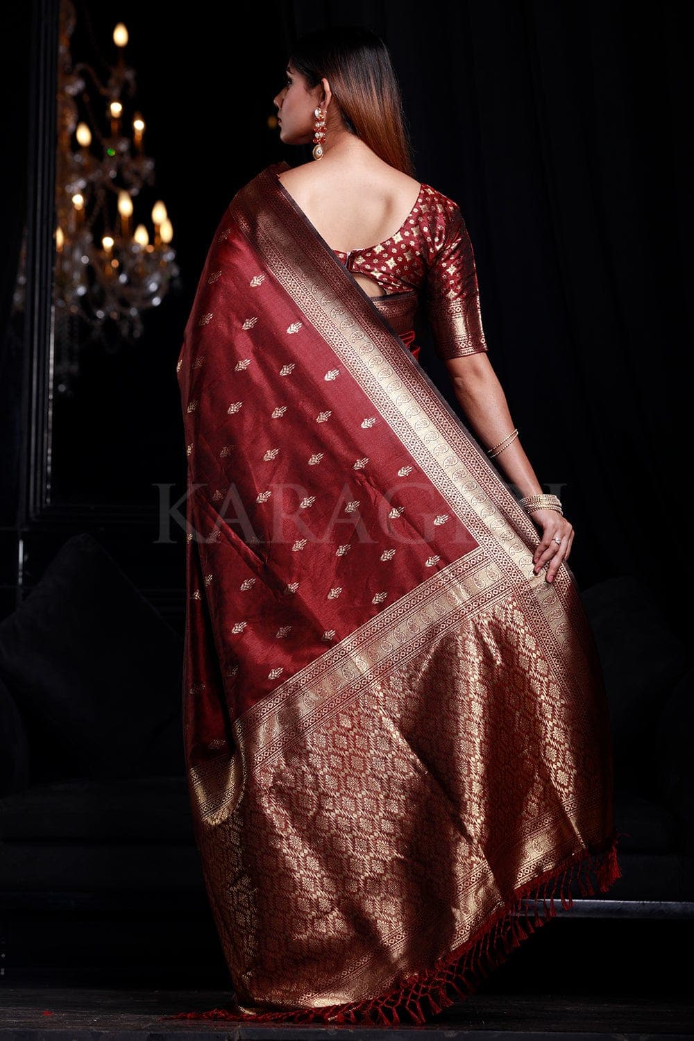 Mahogany Maroon Banarasi Saree