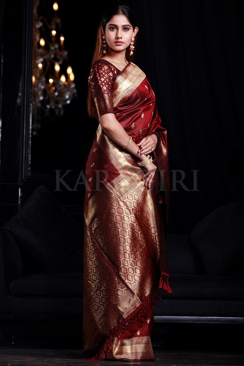 Mahogany Maroon Banarasi Saree