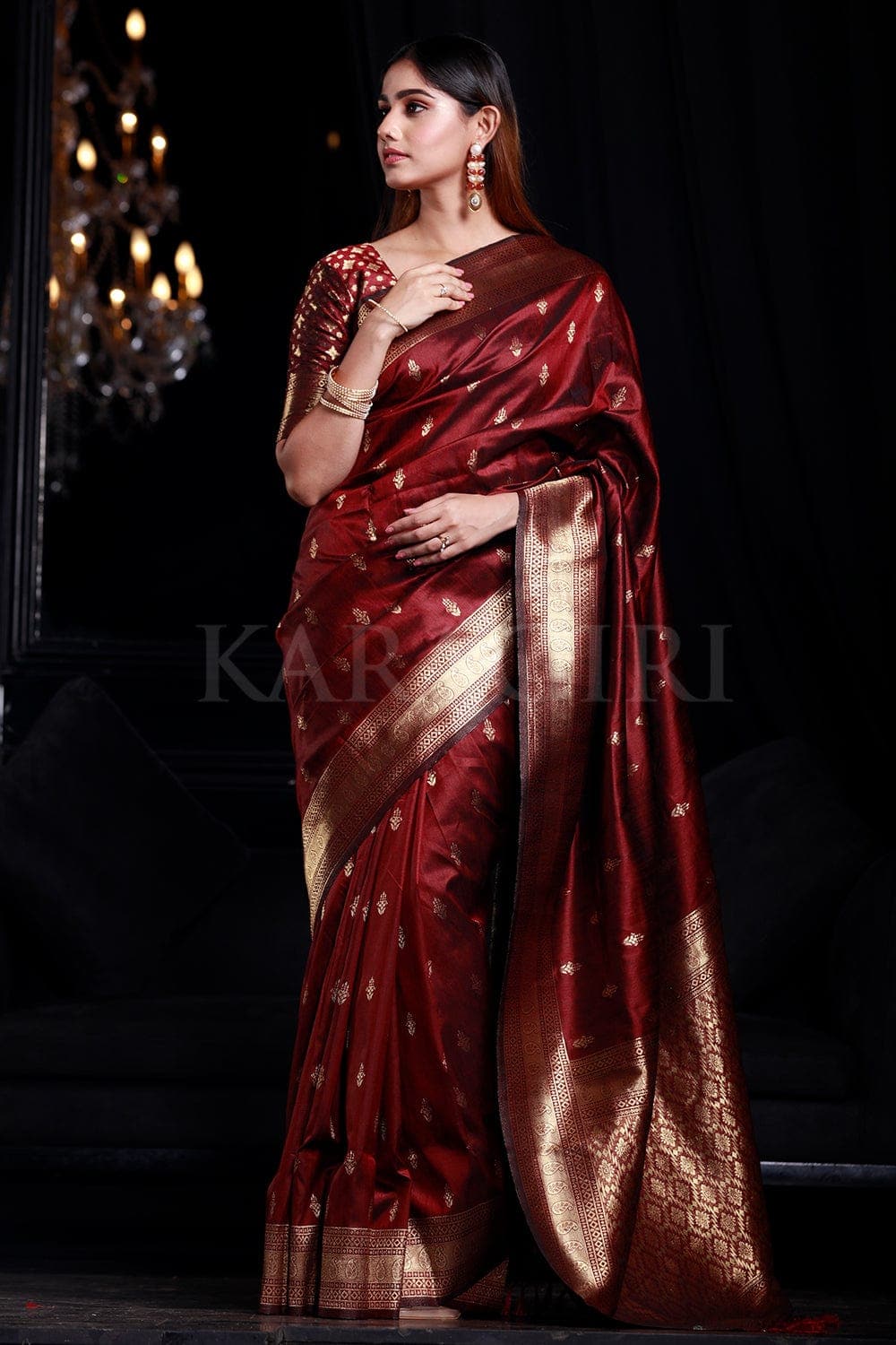 Mahogany Maroon Banarasi Saree